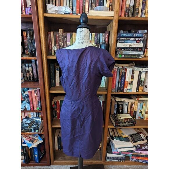 l'ogan purple silk cowl neck asymmetrical flutter sleeve silk dress sz m nwt - Picture 3 of 8